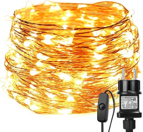 20M LED Lichterkette  Drahtlichterketten 200 LEDs  Wasserdicht IP65  Strombetrieben mit Schalter  WarmweiAY  ideal fA r Weihnachtsbeleuchtung  Balkon  auAYen Deko innen Party usw 