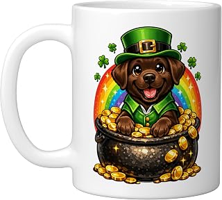 Happy Leprechaun Chocolate Labrador Retriever Labby Lab Dog Ceramic Mug, White