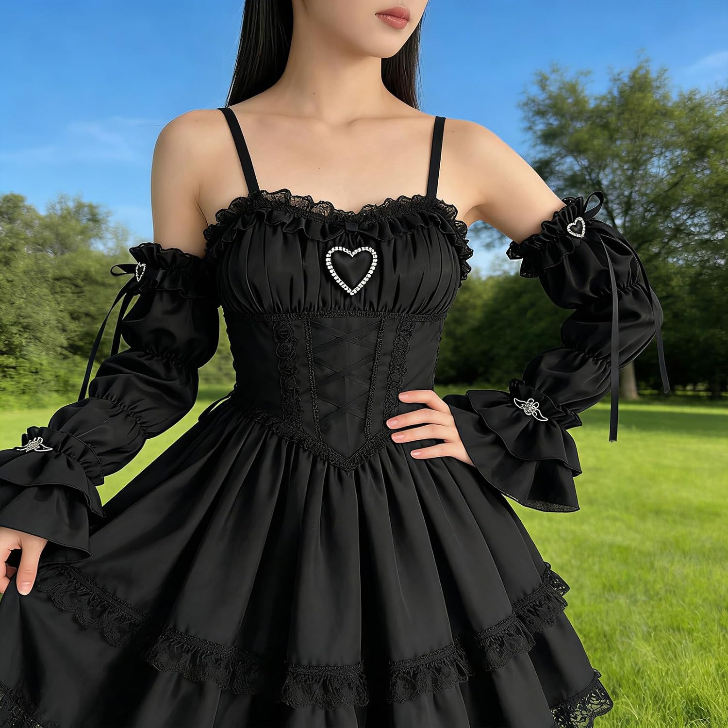 Stretchable Floral Arm Warmers with Ruched Detail for Anime Lace Arm Sleeves