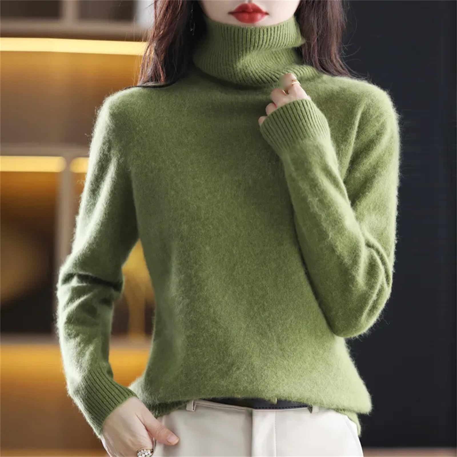 Maglione Cappotto alla Moda Autunno E Inverno da Donna Caldo Top in Visone con Risvolto Alto