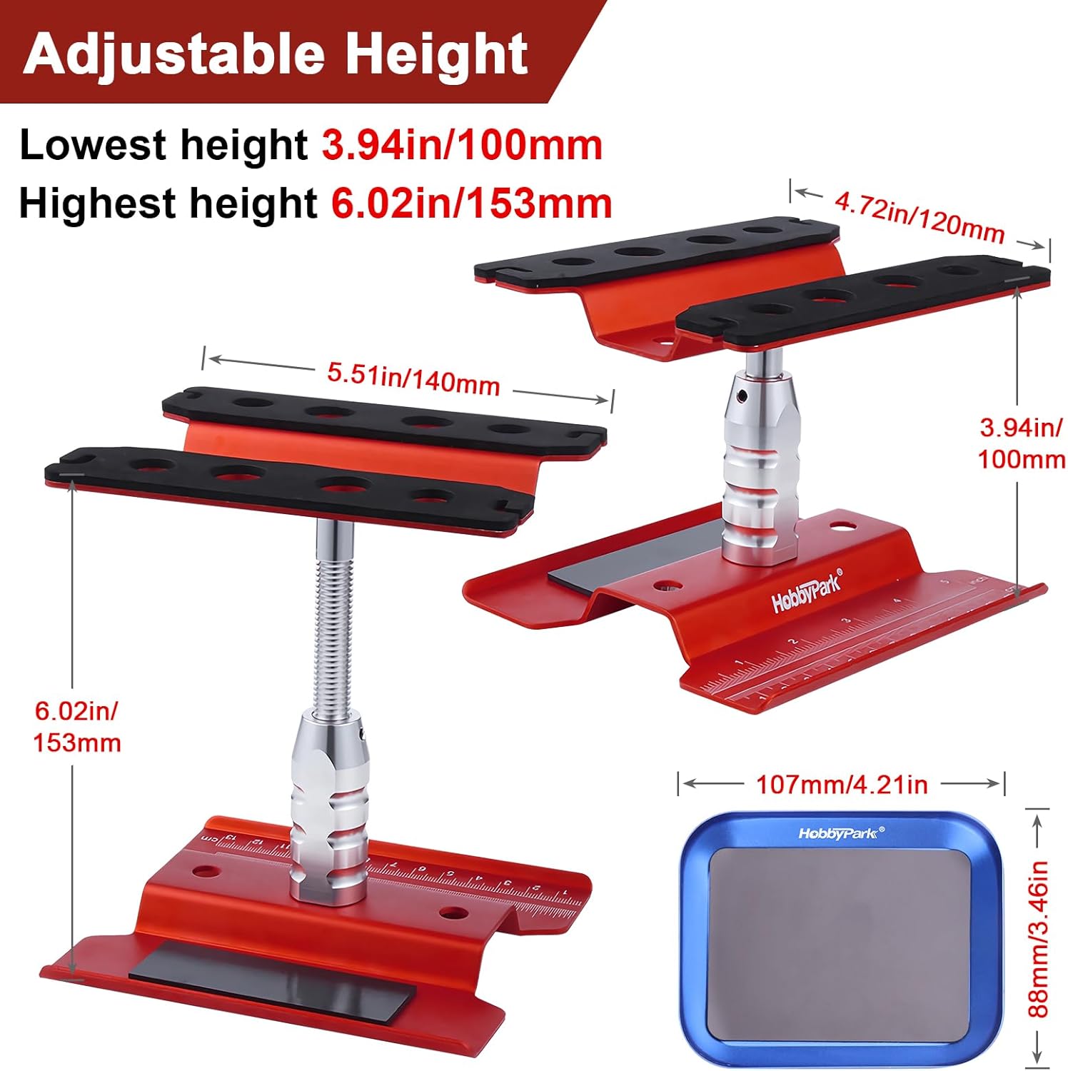 Hobbypark Aluminum RC Car Work Stand Workstation Lift Or Lower with Screw Tray Repair Tools for 1/10 1/12 1/16 Car Truck Off Road Buggy Touring Drift