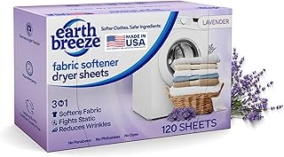 Earth Breeze Fabric Softener Dryer Sheets – Lavender, Hypoallergenic, No Harsh Chemicals, Safe Ingredients – Soft Clothes – Static Cling & Wrinkle Reducer – Gentle Fabric Care – Made in USA (1 Pack)