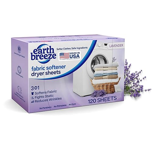 Earth Breeze Fabric Softener Dryer Sheets – Lavender, Hypoallergenic, No
