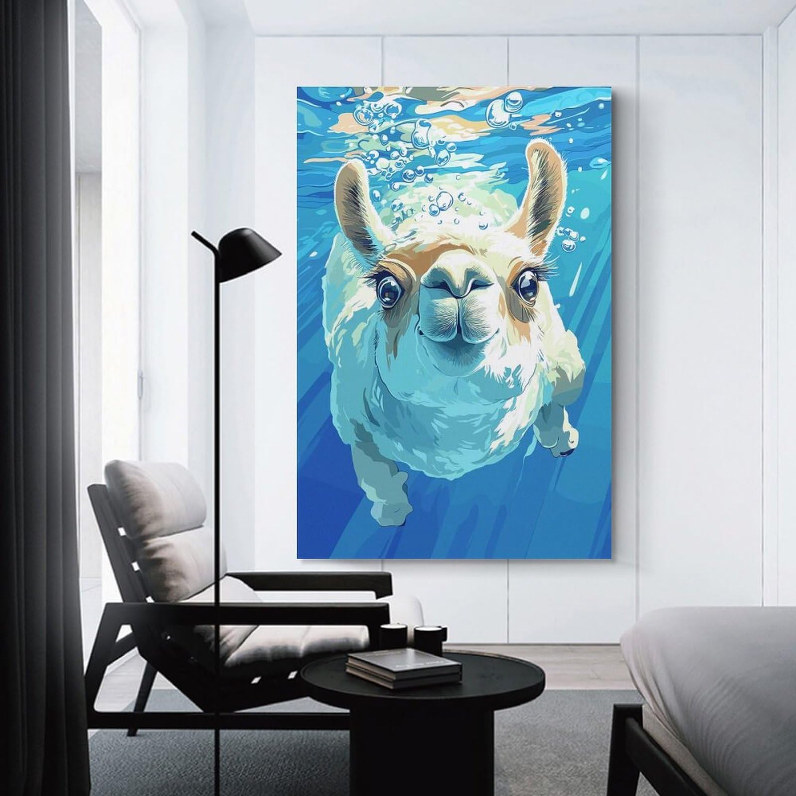Junmoney Unframe-Style-20 Llama Underwater Canvas Wall Decor, 20X30inch(50X75cm), For Flats, Guest Rooms Or Compact Rooms, Decorative Canvas Decor For Home Updates