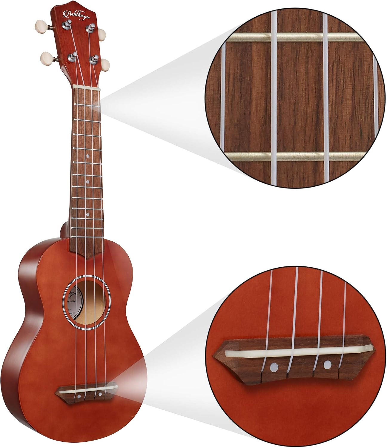 Ashthorpe Soprano Ukulele Bundle (Mahogany) - 21-Inch Uke Beginner Starter Kit with Gig Bag, Cloth, and Picks