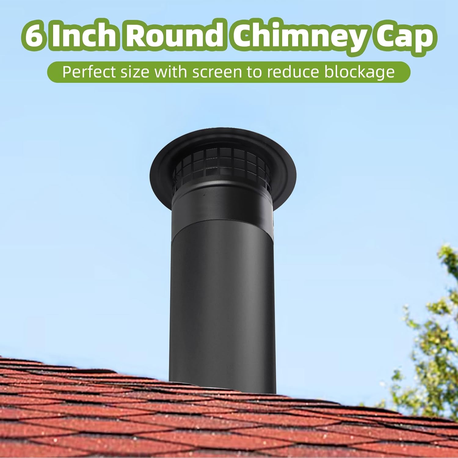 6 Inch Round Chimney Cap,Cone Top Chimney Cap with Screen,Roof Rain Wood Stove Pipe Cover Guard Outside Topper,Fireplace Exhaust Cover for 6" Stove Pipe-Galvanized Steel,Maximize Airflow Better Vent