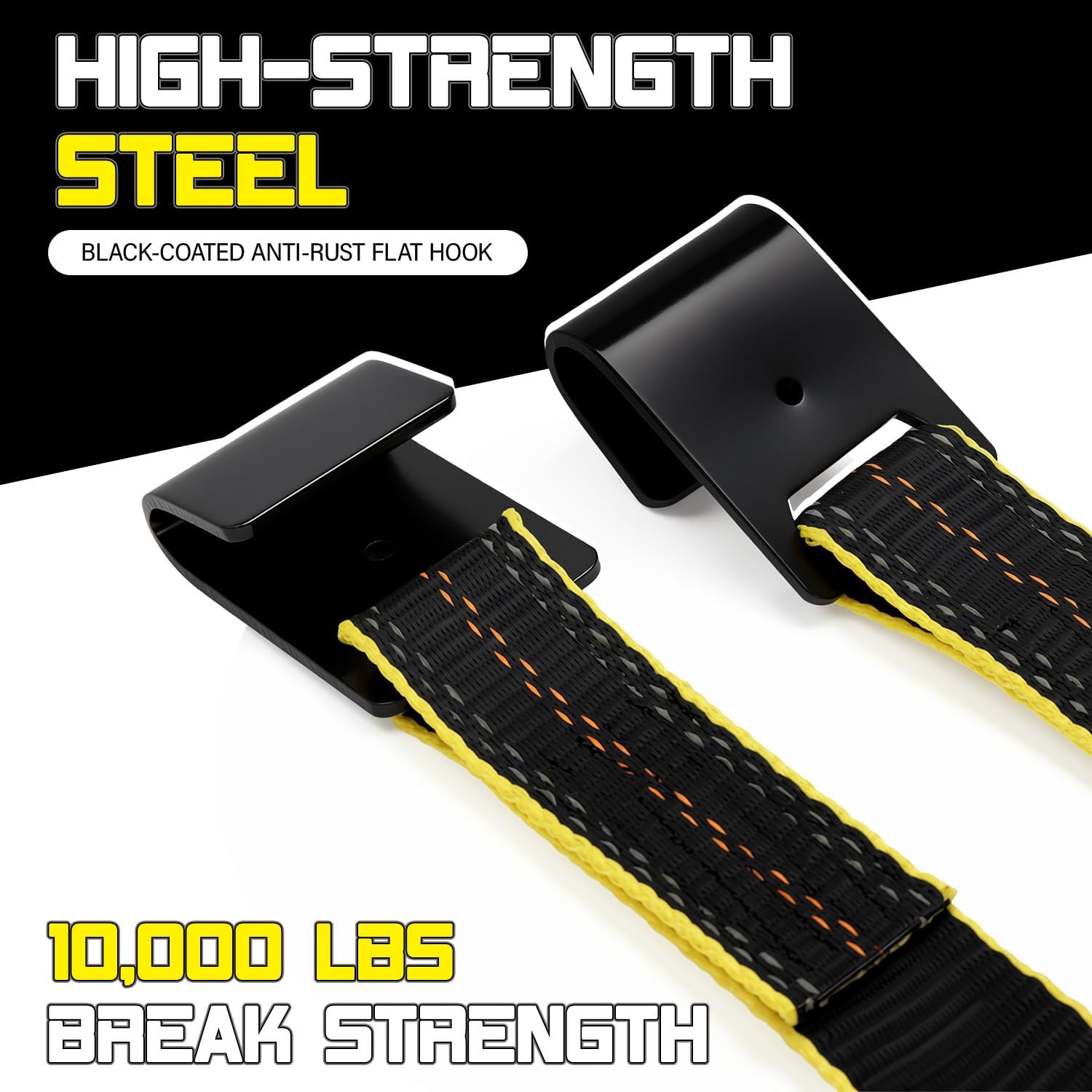 2 Pack 2" Tow Dolly Basket Straps with Flat Hooks Black