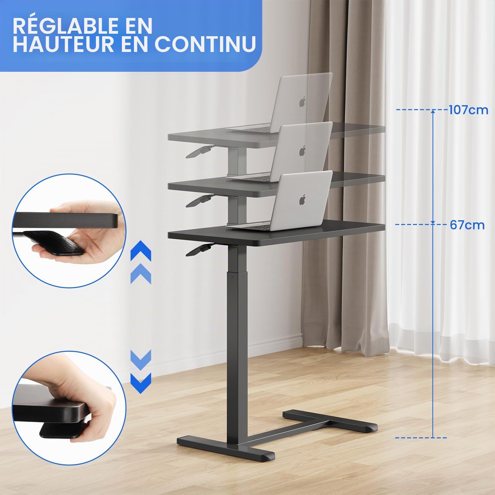 Dripex Table d'appoint avec roulettes Hauteur réglable pour Ordinateur Portable, Bureau en Bois, canapé, Table de Nuit, café pour Chambre, Salon Noir