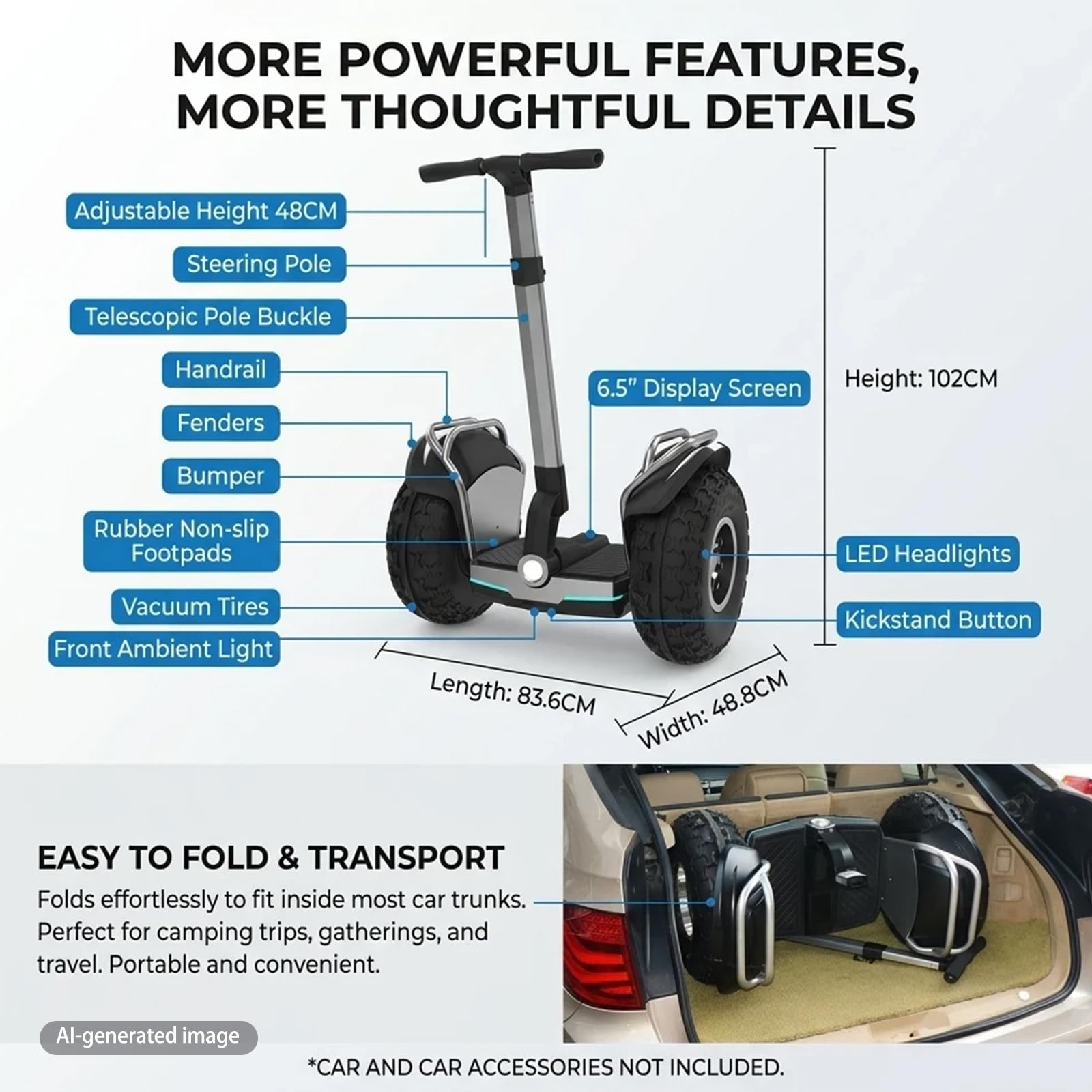 Trottinette Électrique Adulte Tout-Terrain 19", Draisienne Électrique Auto-Équilibrée avec Guidon Réglable, Écran OLED & APP, Capacité de Charge de 150 kg, Étanche IP54 Grey