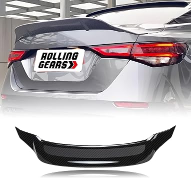 Carbon Fiber Trunk Spoiler Fits 2020-2025 Nissan Sentra Sedan | R Style S SV SR ABS w/ hydro-dipped finish adhesive tape no drilling not for 2026 Sentra
