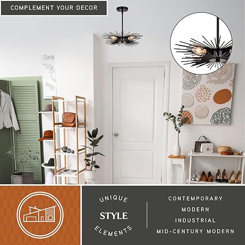 Miniatura 3 de VAXCEL Nikko - Lámpara de techo semiempotrada moderna de 16 pulgadas de ancho, color negro de mediados de siglo