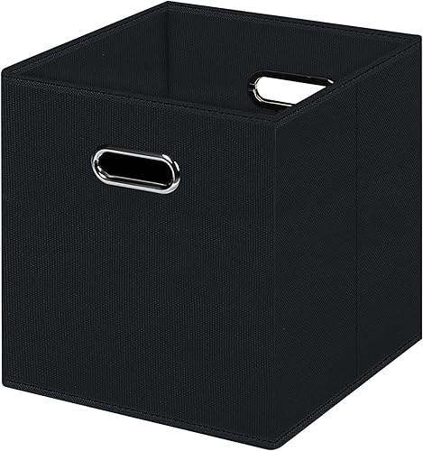Cubos de almacenamiento plegables negros, caja de almacenamiento de tela, cestas organizadoras con asas dobles para organizador del hogar (negro)