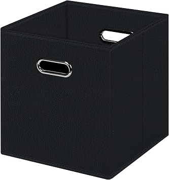 Black Foldable Storage Cubes Bins , Fabric Storage Box Cubes Organizer Baskets with Dual Handles for Home Organizer Black
