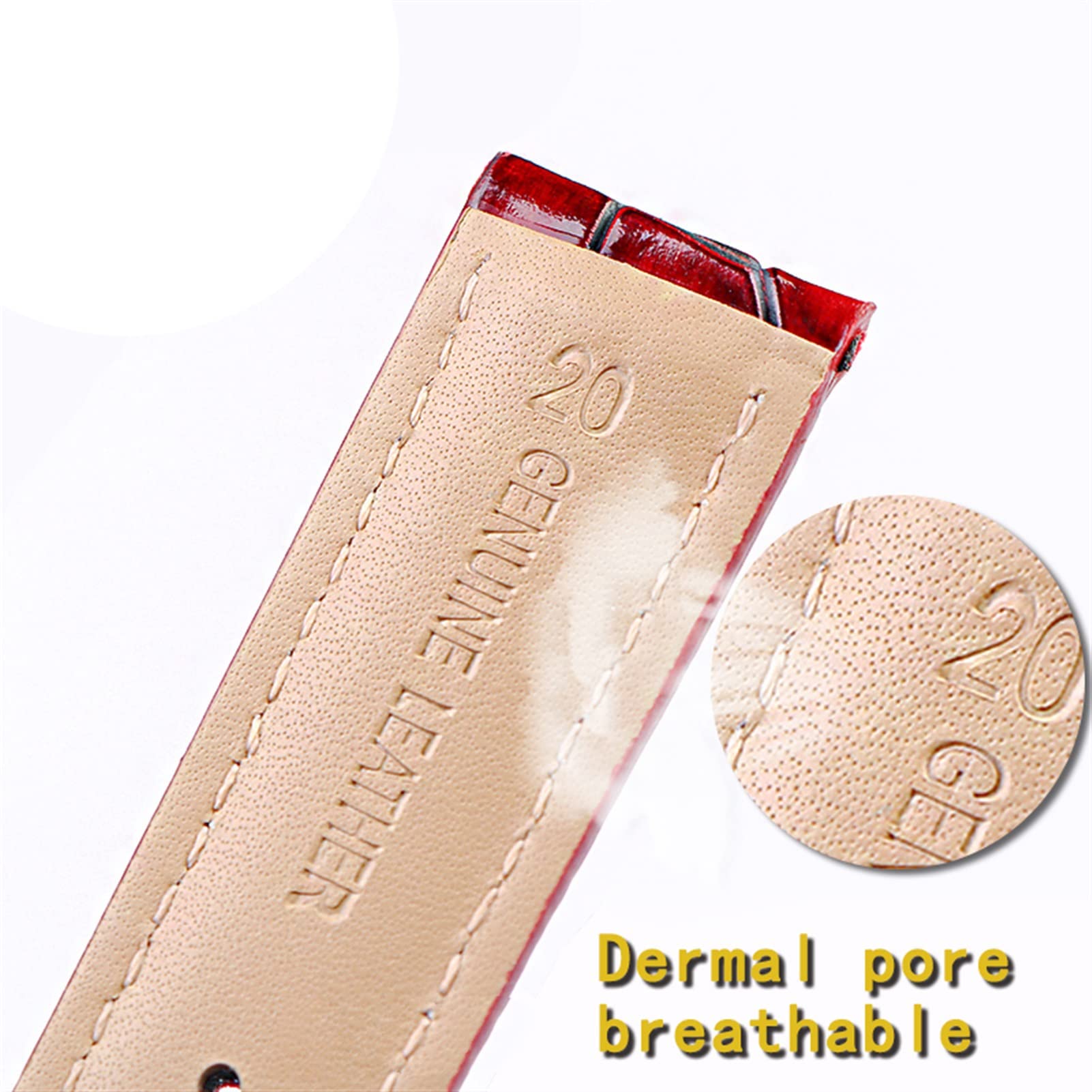 VELORE Crocodile Texture Calfskin skórzany pasek do zegarka 18 mm 20 mm 22 mm pasek do zegarka dla mężczyzn i kobiet pasek do zegarka solidna klamra (czerwony srebrny, 20 mm)