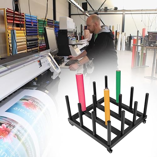 Miniatura 7 de Fumingpal Estante de almacenamiento de vinilo, soporte de rollo de vinilo de capacidad para 16 rollos, soporte de almacenamiento de rollos de núcleo