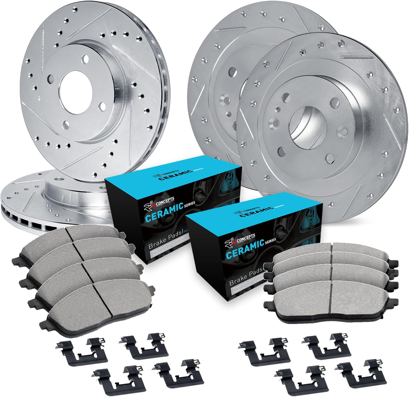 R1 Concepts Front and Rear Brake Kit For 1990-1993 Mazda Miata| Drilled Slotted Brake Rotors| Ceramic Brake Pads and Rotors Kit|Hardware included
