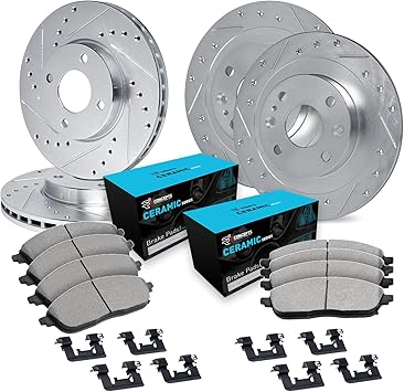 R1 Concepts Front and Rear Brake Kit Fits 2012-2019 Fiat 500| Ceramic Pads, Drilled Slotted Rotors| Hardware| 11.2" Front & 9.4" Rear