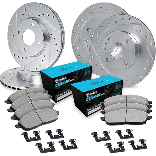 R1 Concepts Front and Rear Brakes and Rotors| Hardware Included| Front and Rear Ceramic Brake Pads and Rotors Kit| Fits 1989-1993 Nissan 240SX; 1996-1998 Nissan 240SX