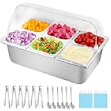 YMJOINMX Cold Food Buffet Server 9.6Qt (6 Pans×1.6Qt) with Ice Packs for Salad Pizza Sauce Colded Serving Trays Condiments Containers for Parties Buffet