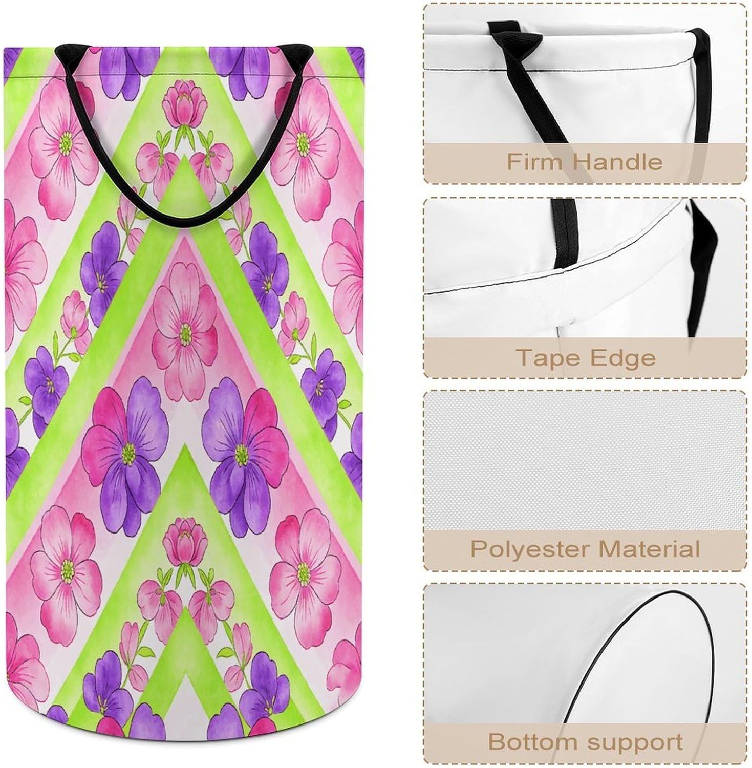 Chevron Blooms Laundry Hamper 86L Waterproof Collapsible Clothes Basket with Double Handles Freestanding Foldable Laundry Basket Large Clothes Hamper for Bathroom