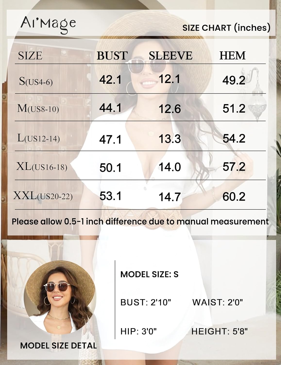 AI'MAGE Beach Cover Ups for Women Short Sleeve Swimsuit Coverup Button Down Bikini Bathing Suit Cover Up Dress Shirt - Image 6