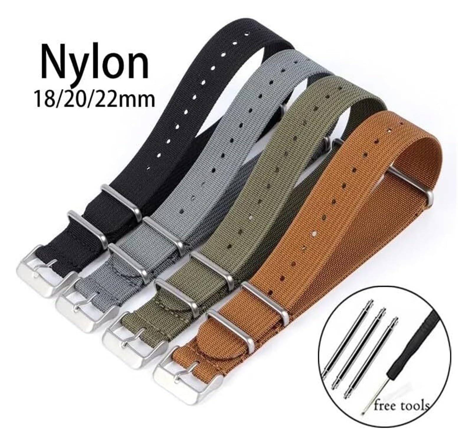 Remplacement du bracelet de la montre intelligente Bracelets de montre en Nylon 18mm 20mm 22mm, boucle en acier inoxydable, Bracelet de Sport à dégagement rapide