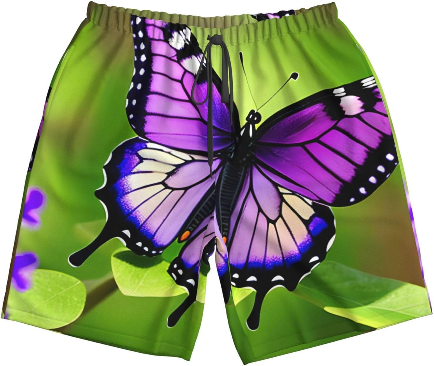Mens Butterfly Purple Print Beach Shorts,Casual Summer Shorts for Men,Quick Dry Polyester