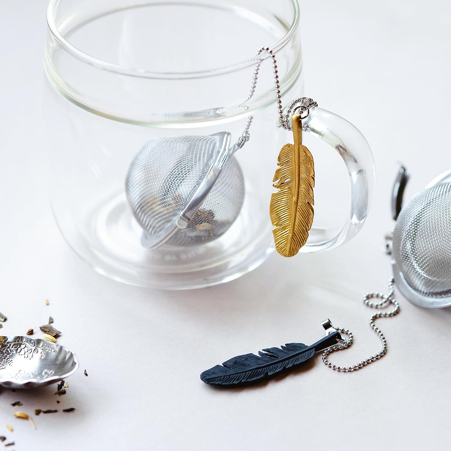 Tea Strainers For Loose Tea Stainless Steel Tea Ball Infuser Tea Ball For Loose Leaf Tea Infuser For Loose Leaf Tea Loose Leaf Tea Steeper Cute Tea Infuser Gift (Feather) image 3
