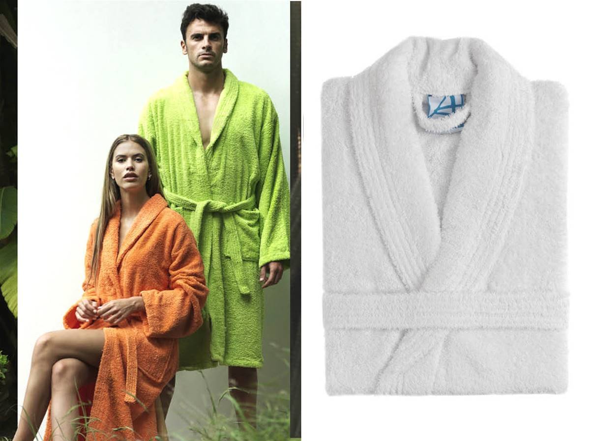 Albornoz liso de algodón peinado, talla L, color agua, talla M, blanco