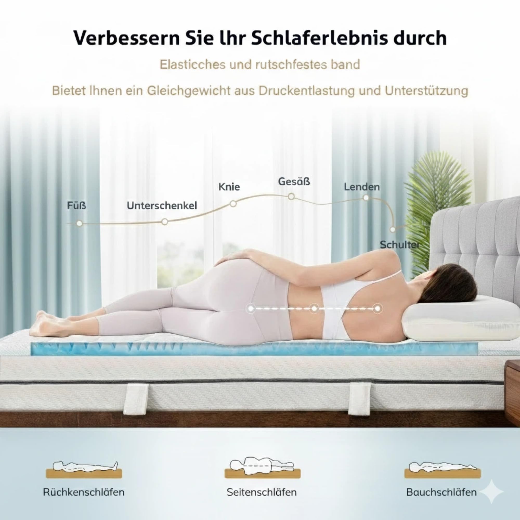 EGO HOME Colchones Topper 180 x 200 cm, 7 Zonas con Espuma viscoelástica, Certificado Öko-Tex, 180 x 200 cm, para Cama con somier, colchones, sofá Cama