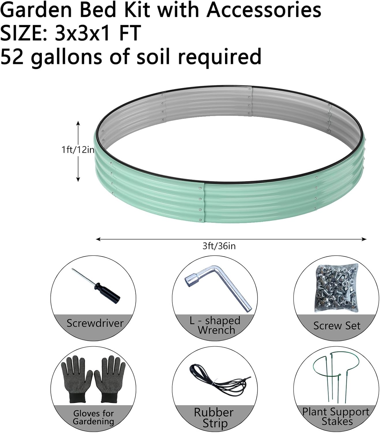 ZFHgarden Galvanized Metal Planter Round Raised Garden Bed Kit for Gardening Outdoor，3x3x1ft 2PC Grow Garden Box Raised Flower Bed，Round Galvanized Planter Outdoor Large Metal Fire Pit Ring Green