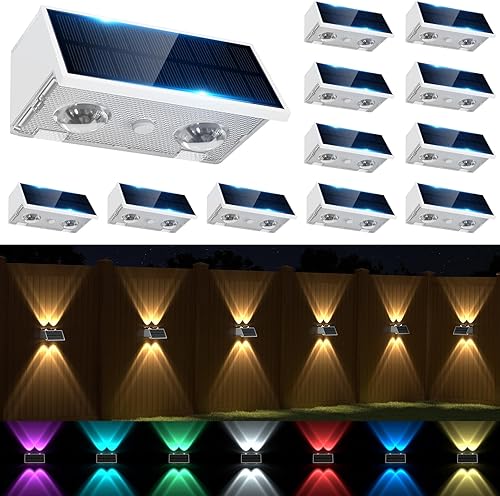 Miniatura 8 de Luces solares para valla al aire libre, impermeables, blancas cálidas y frías, RGB del anochecer al amanecer, aplique de montaje en pared, luces de