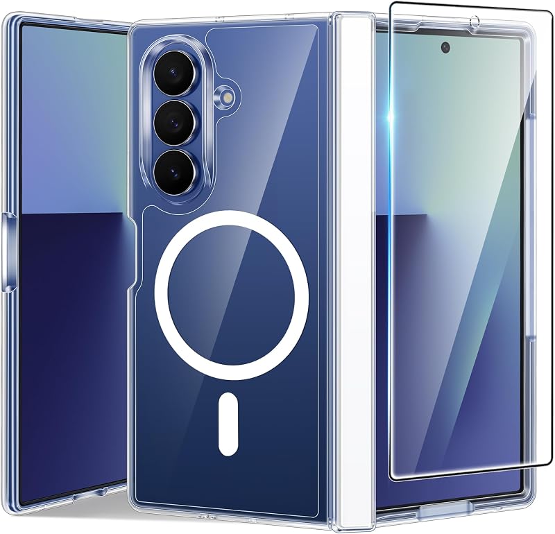 FNTCASE for Samsung Galaxy Z Fold 7 Case Magnetic with Hinge Protection | Screen Protector, Anti Yellowing, Clear Cell Cover, Rugged Shockproof Protective Bumper