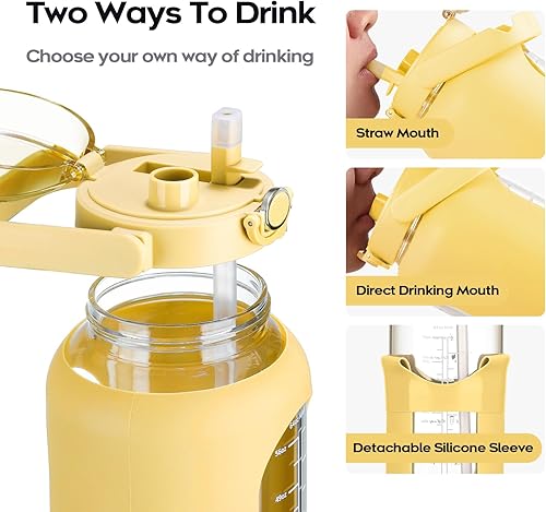 Miniatura 8 de chunmo Bolttles de agua de vidrio de 74 onzas con pajilla, botella de agua motivacional grande con marcador de tiempo, botellas de agua deportivas