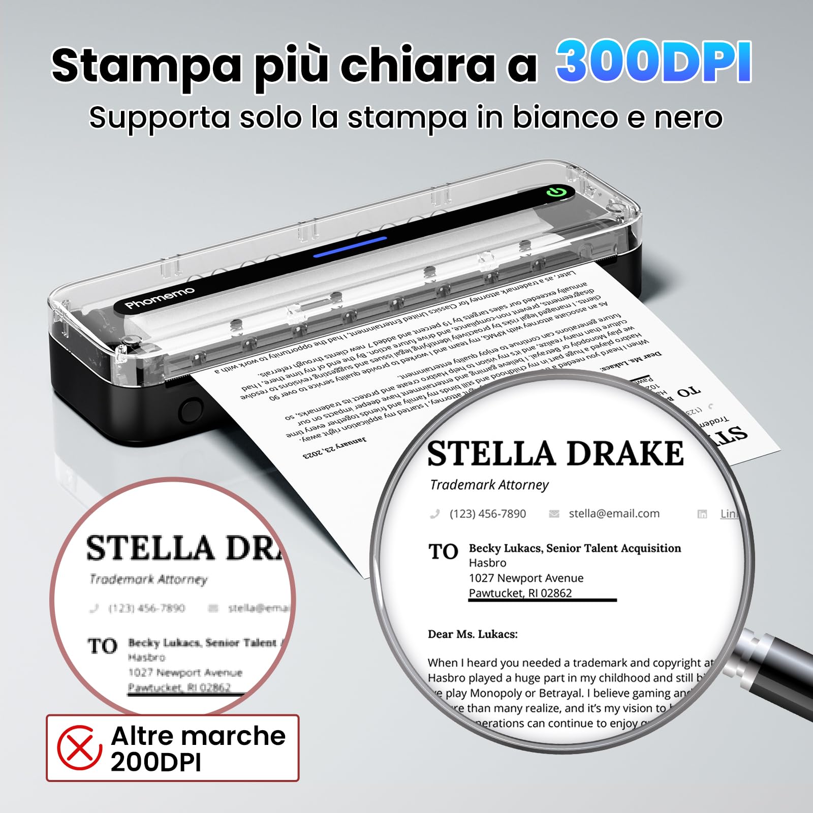 Phomemo M832 Stampante Termica Portatile A4, 300 DPI, Senza Inchiostro, Compatibile Smartphone
