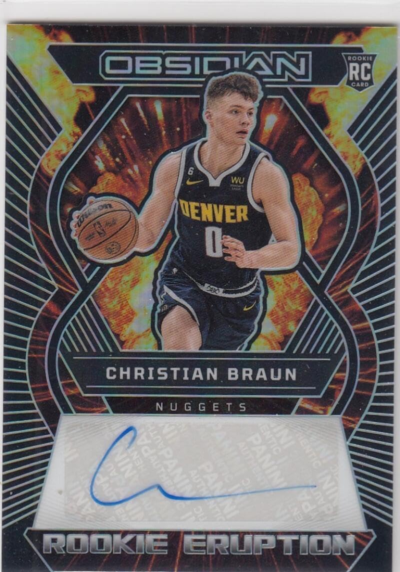 Basketball Trading Card NBA 2022-23 Panini Obsidian Rookie Eruption Autographs #28 Christian Braun NM Near Mint Auto 144/149 Nuggets