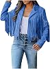 Womens Leather Jacket Faux Suede Fringe Jacket Long Sleeve Lapel Vintage Coats Open Front Tassel Cardigan