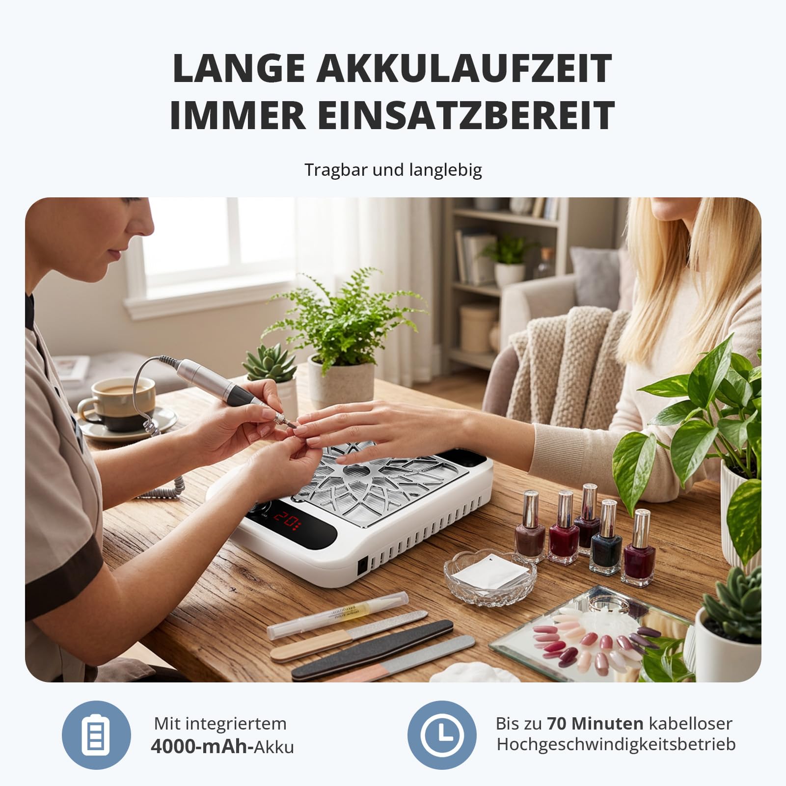 Staubabsaugung für Nägel mit Filter, Nagelstaubsauger Wiederaufladbare mit Akku, Nagelstaubsammler Einstellbare für Nagelstudio, Salon, Nageldesign & Maniküre