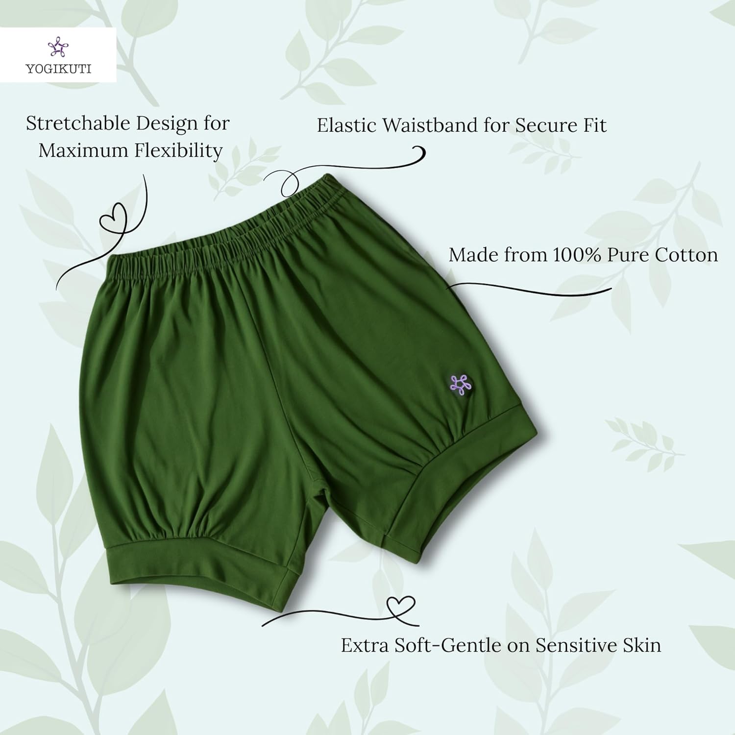 Yogikuti 100% Cotton Yoga Shorts – Unisex, Stretchable & Soft, Breathable Workout Shorts for Men & Women (Orange, Green, Purple, S)