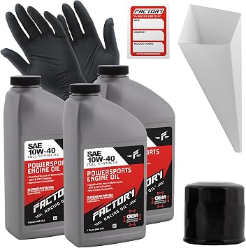 Factory Racing Parts Full Synthetic Oil Change Kit compatible with Yamaha Wolverine 450 Includes 3 Quarts of SAE 10W-40 Oil, 1 Filter, 1 Funnel, 1 Oil Change Reminder Sticker