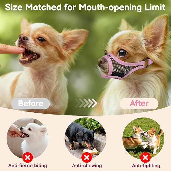 Mayerzon Mesh Dog Muzzle, Adjustable Muzzle for Small Short Snouted Dogs