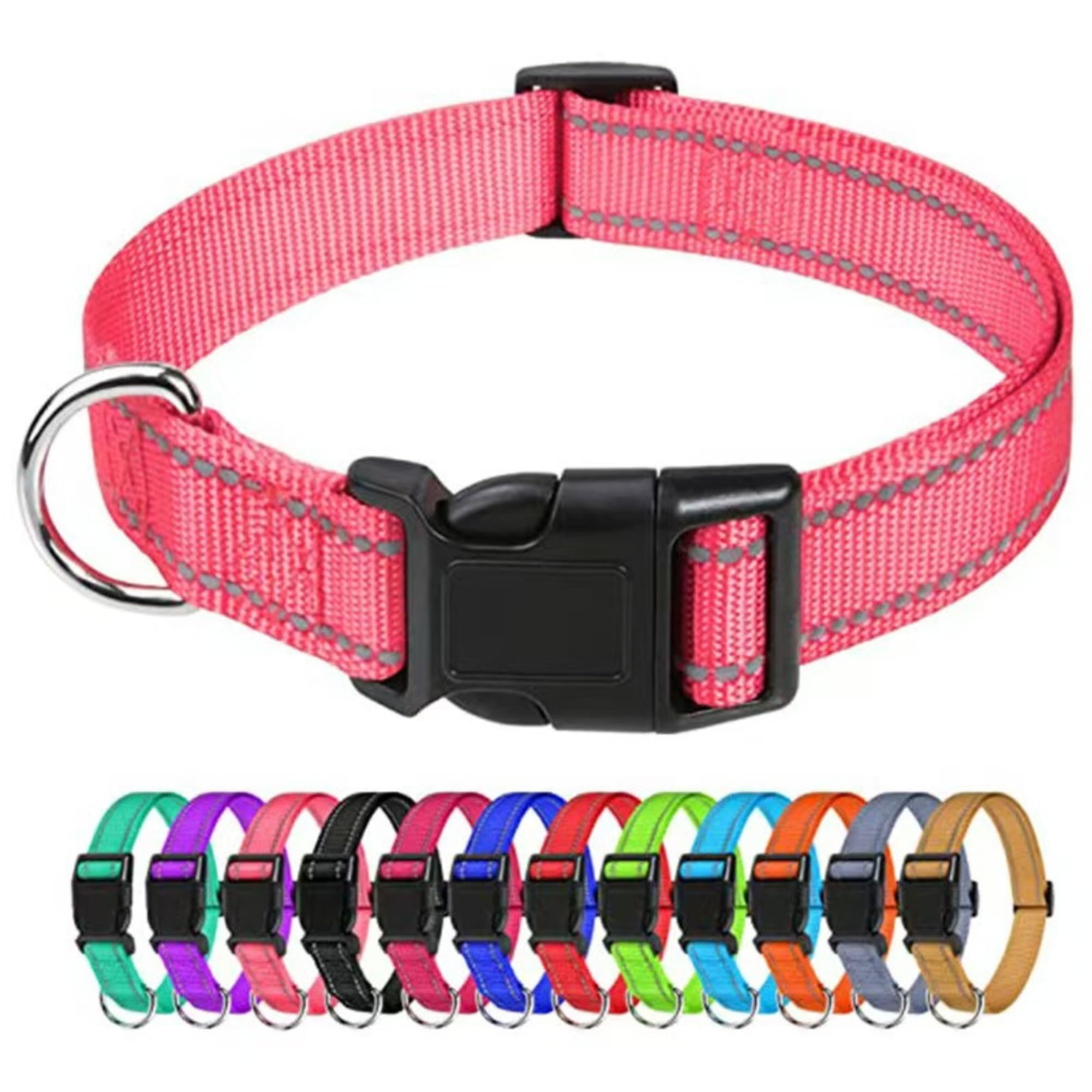 1 Stück Verstellbare Hundehalsband Weich Nylon Material Hunde Halsband Reflektierend Reine Farbe Hundehalsbänder für Hunde Training Verstellbare L(40-60CM) Rosa