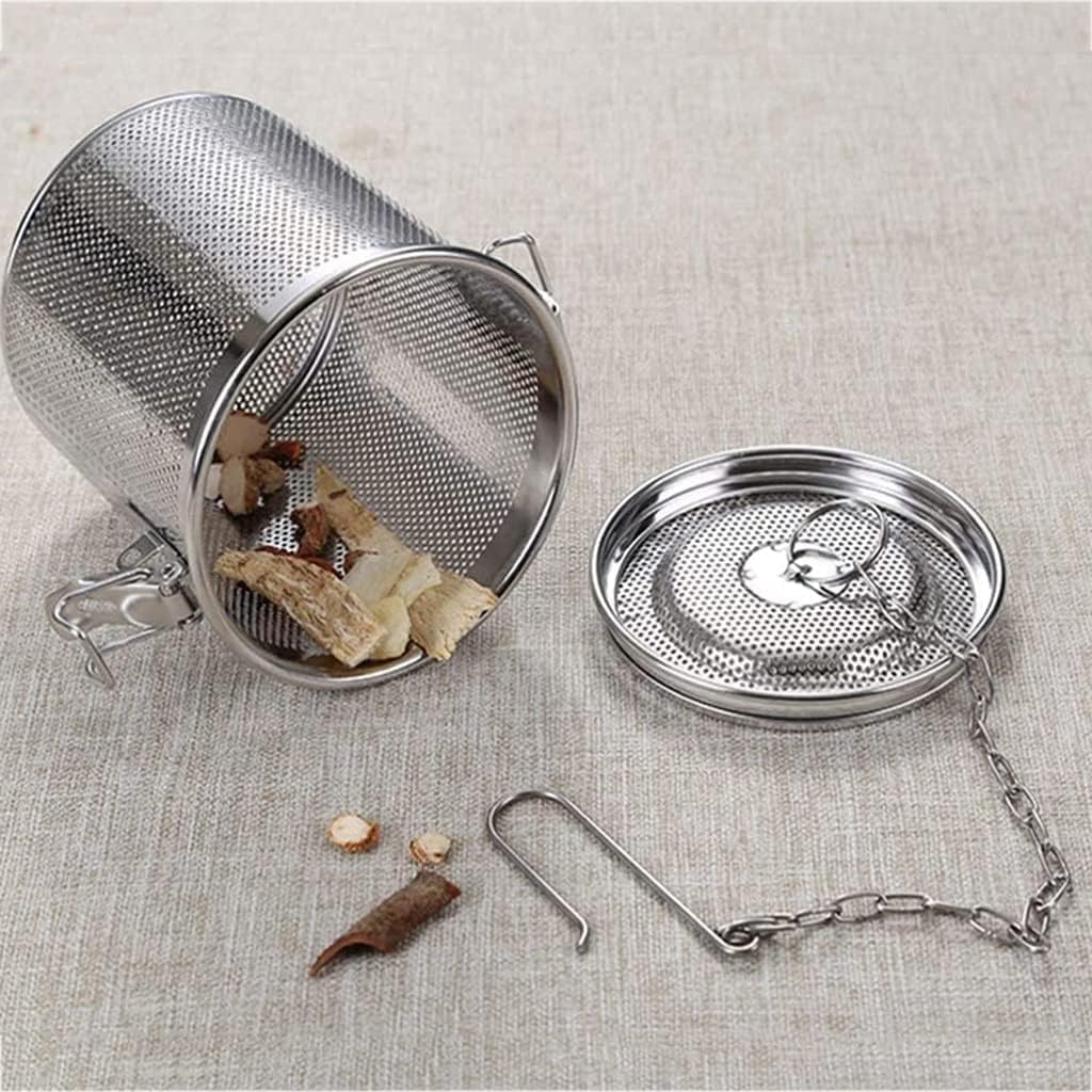 Stainless Steel Brine Cage Filter Screen, Spice Flavoring Filter Screen with Extended Chain Hook, Used for Brewing Loose Leaf Tea, Spices and Condiments,16cm
