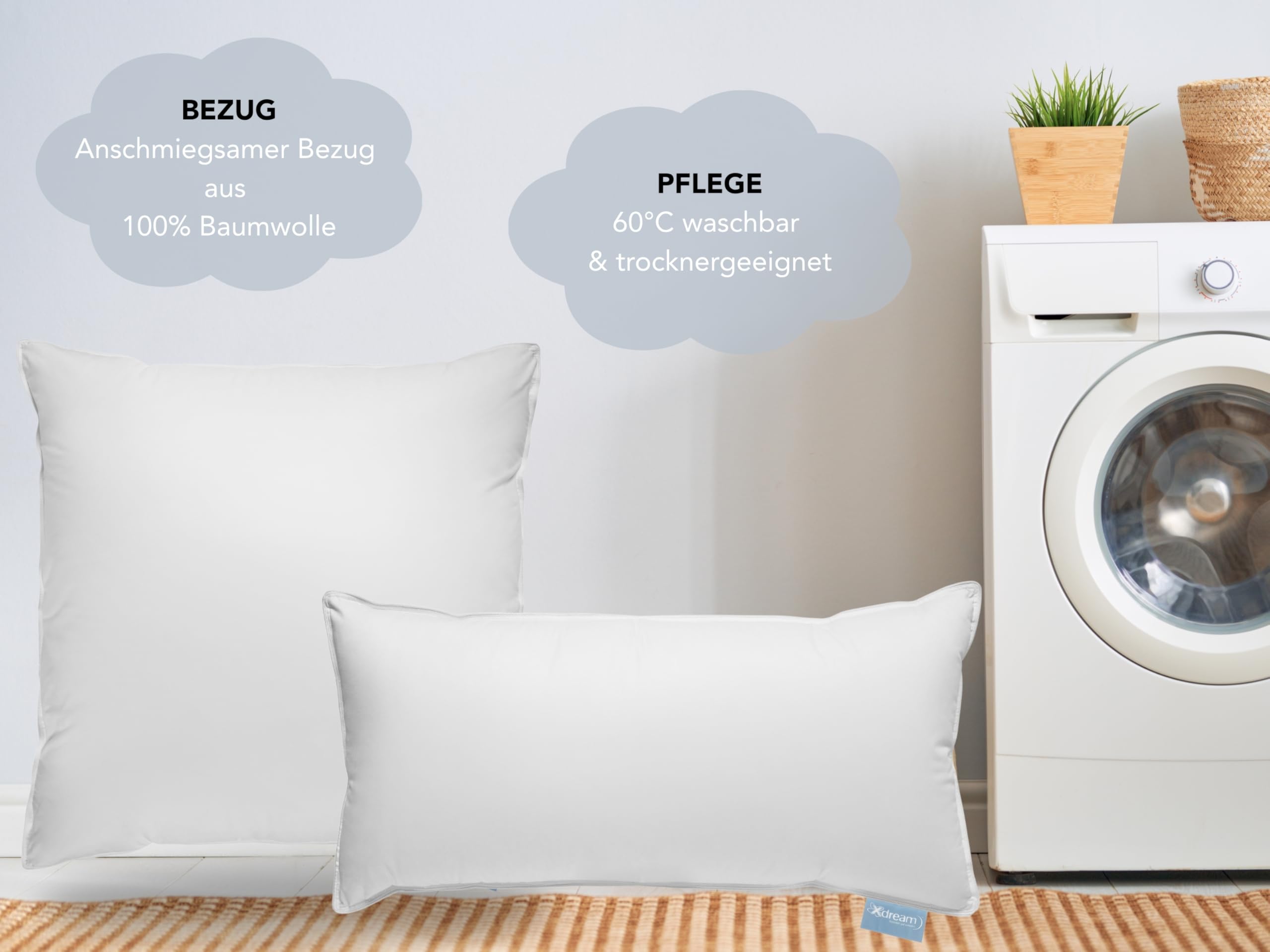 XDREAM Premium Daunenkissen 2er Set Federkopfkissen | Hülle: 100% Baumwolle | Füllung: 100% Daunen & Federn | Füllgewicht je Kissen: 550 g | 40 x 80 cm