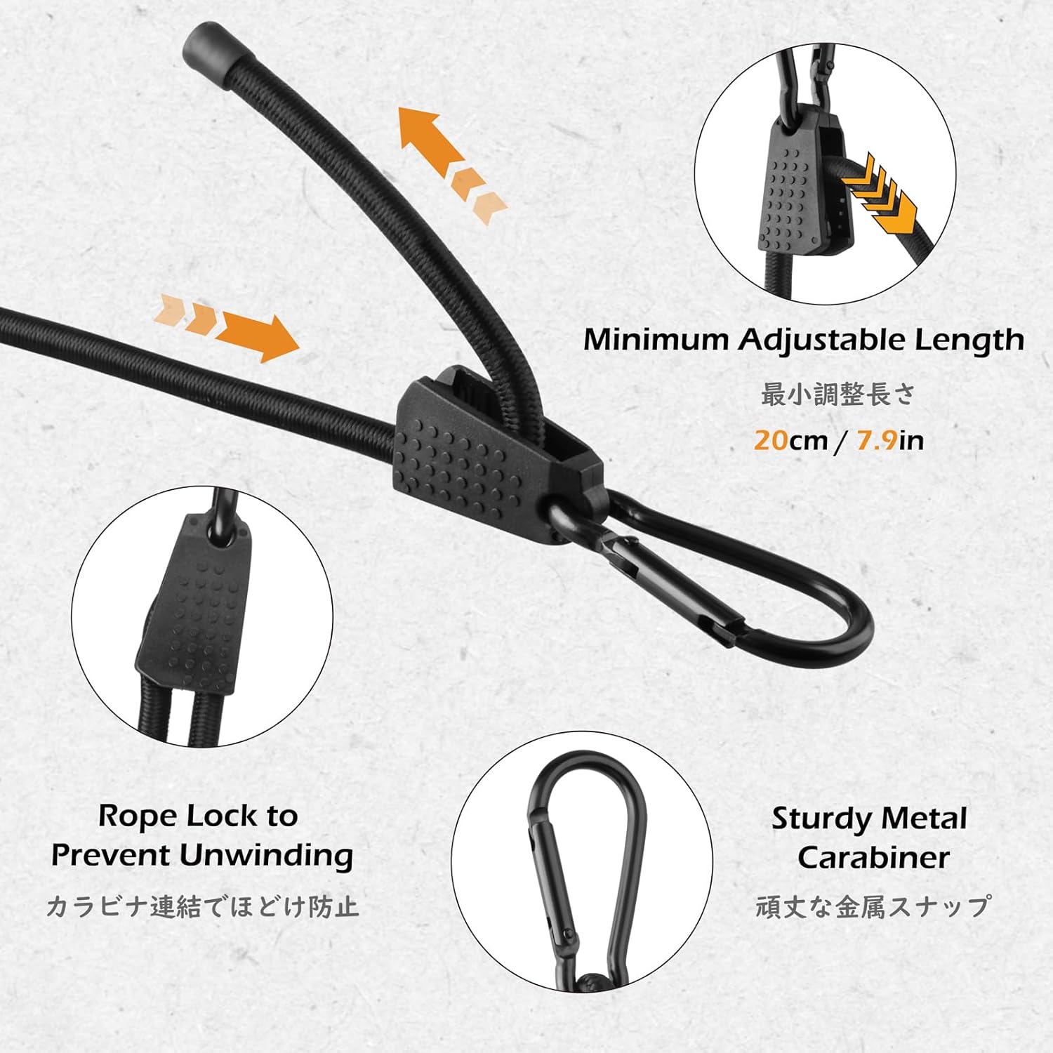 TRIWONDER Adjustable Bungee Cords with Hooks Easy to Lengthen and Resecure, Heavy Duty Carabiner Bungee Cord Great for Camping, Bike Racks, Tents (6.6 FT)