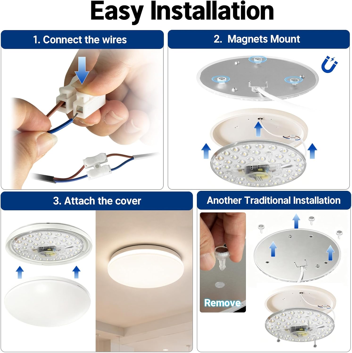 Ceiling Fan LED Light Replacement: Magnetic Tool-Free 60-Second Snap-on | 3 CCTS 18W 6.7IN - Fits 99% 7-8IN Metal Plates - Help homeowners Replace the Failed LED Light - Not the Entire Ceiling Fan