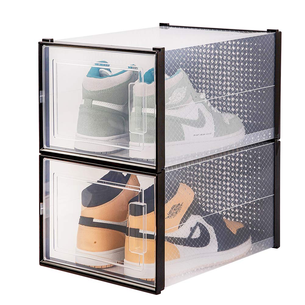 OnDisplay Clik Stackable Interlocking Shoe Box System (Large Clear/Black, Set of 2)