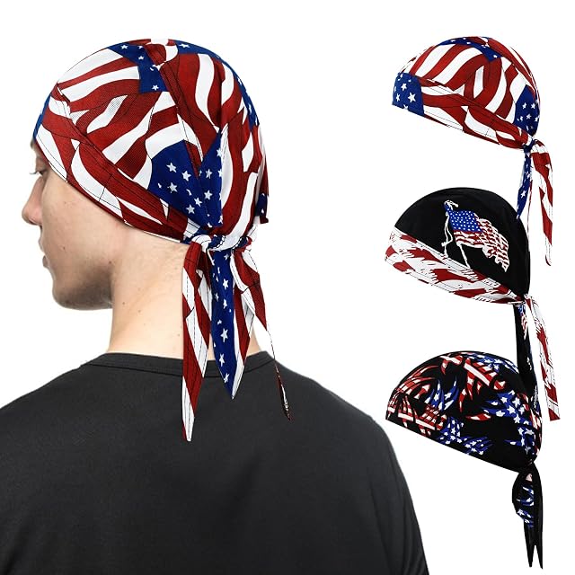 YOYOU Skull Cap American Flag Bandana Pirate Welding Caps Hard Hat Liner Sweat Caps for Men Helmet Liner