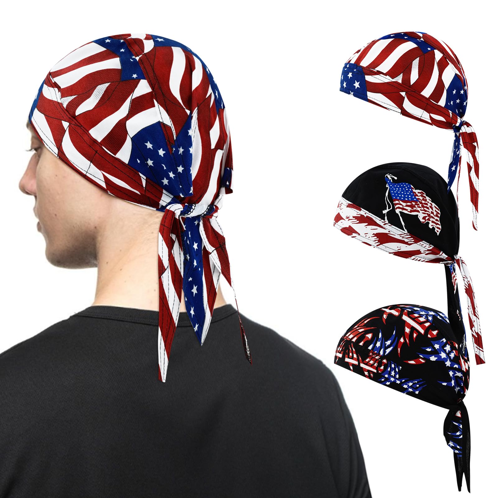YOYOU Skull Cap American Flag Bandana Pirate Welding Caps Hard Hat Liner Sweat Caps for Men Helmet Liner