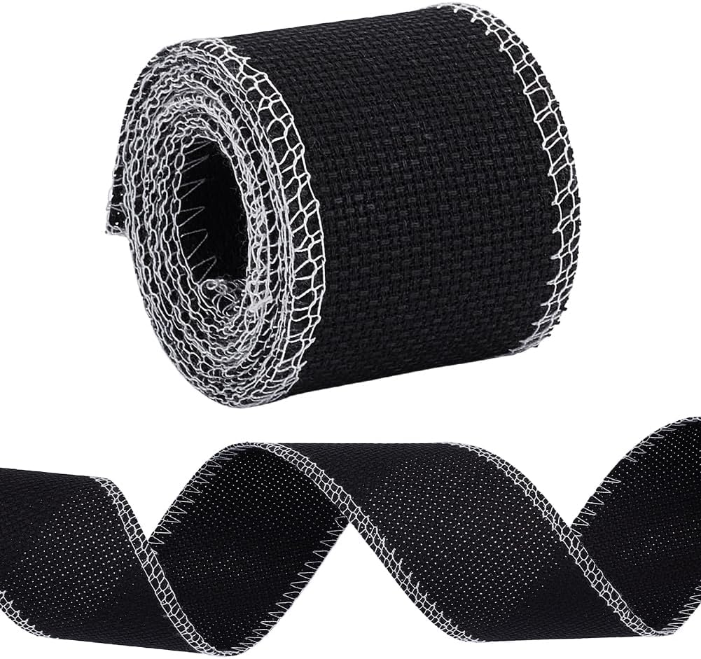 FREEBLOSS 2M 14CT Blank Cross Stitch Aida Fabric Cross Stitch Bookmarks Fabric Roll 5cm (2") Width Embroidery Cloth Embroidery Fabric for Bookmarks Making, Black